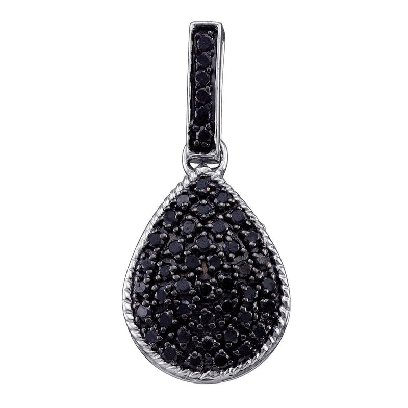 Sterling Silver Womens Round Black Color Enhanced Diamond Teardrop Pendant 3/4 Cttw