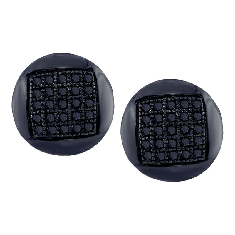 10kt White Gold Mens Round Black Color Enhanced Diamond Circle Cluster Stud Earrings 1/6 Cttw