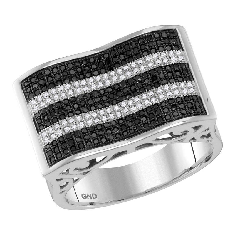 10kt White Gold Mens Round Black Color Enhanced Diamond Stripe Ring 7/8 Cttw