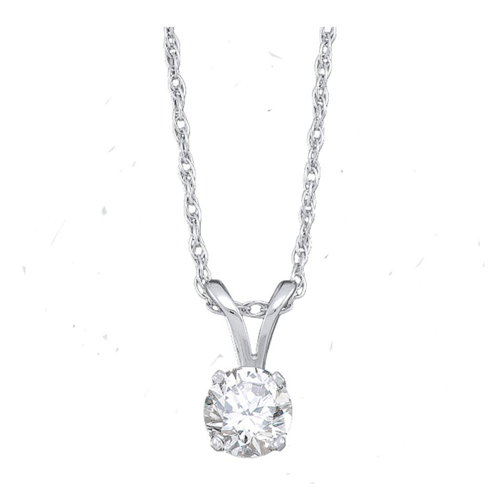 14kt White Gold Womens Round Diamond Solitaire Pendant 1/4 Cttw