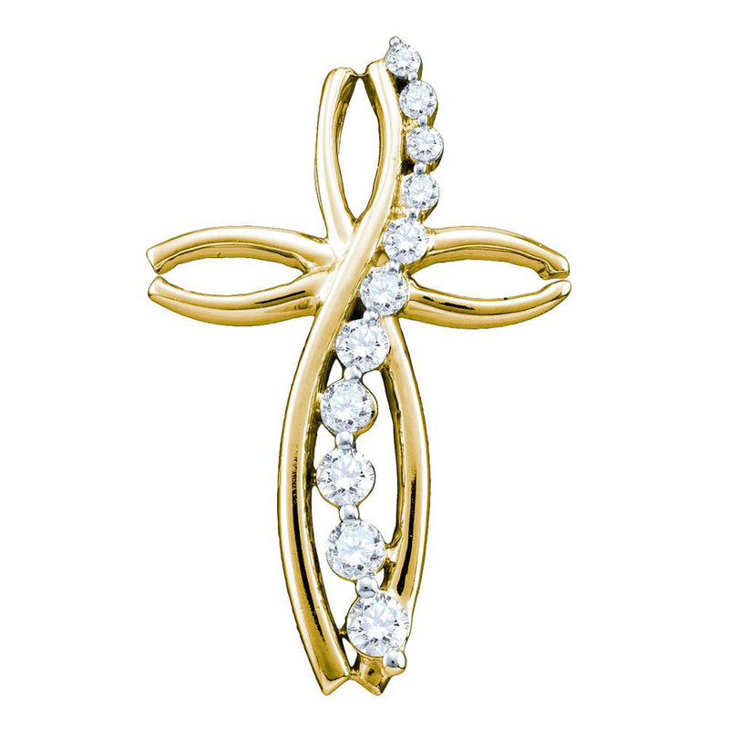 10kt Yellow Gold Womens Round Pave-set Diamond Journey Cross Religious Pendant 1/4 Cttw