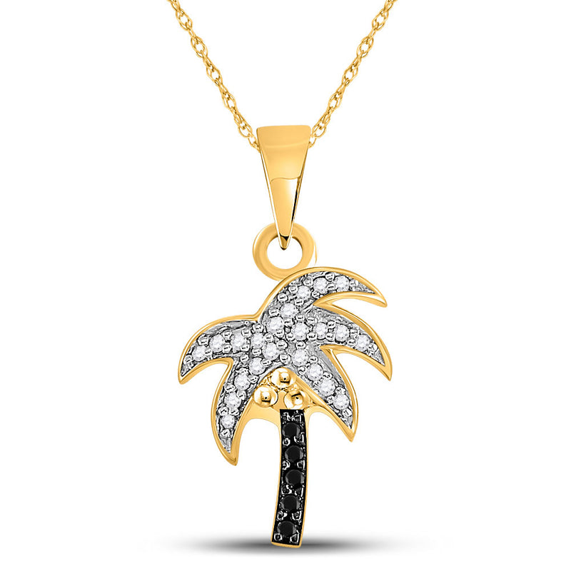 10kt Yellow Gold Womens Round Black Color Enhanced Diamond Palm Tree Pendant 1/8 Cttw