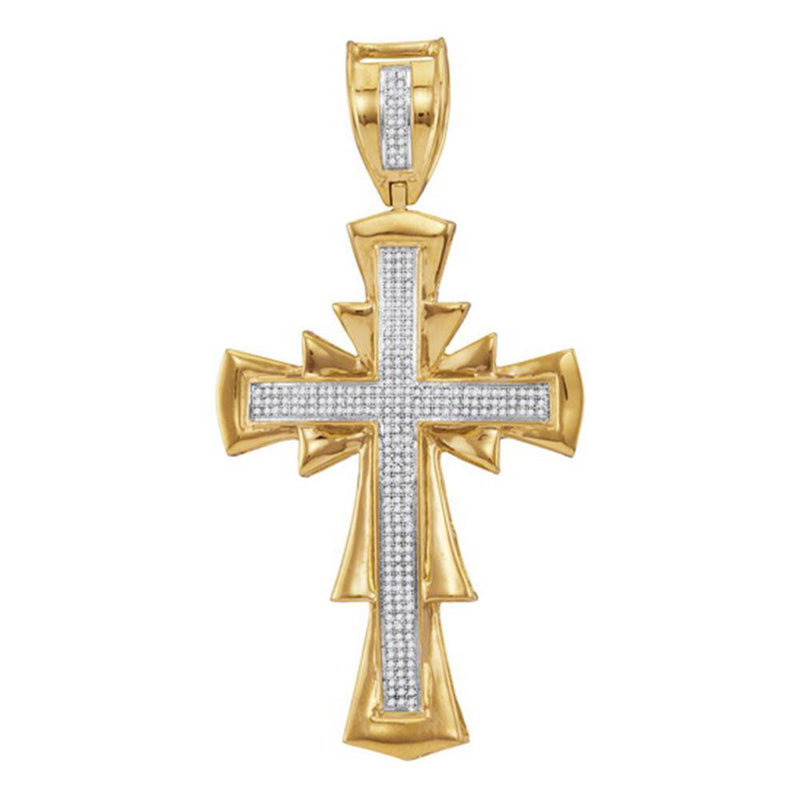 10kt Yellow Gold Mens Round Diamond Scalloped Cross Charm Pendant 3/4 Cttw