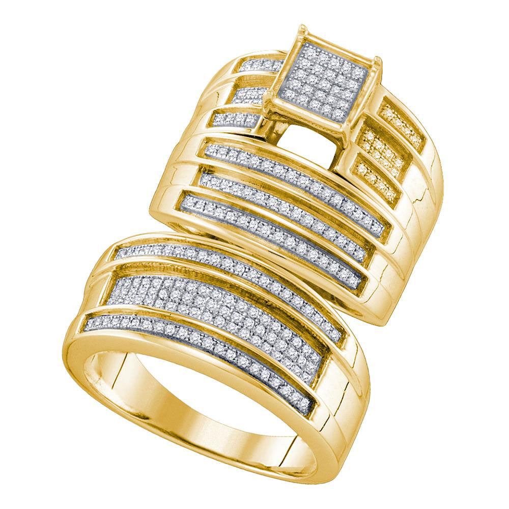 10kt Yellow Gold His Hers Round Diamond Square Matching Wedding Set 5/8 Cttw