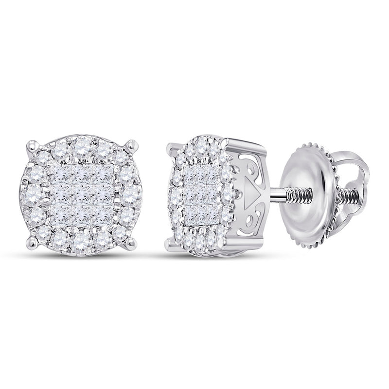 14kt White Gold Womens Princess Diamond Fashion Cluster Earrings 1 Cttw