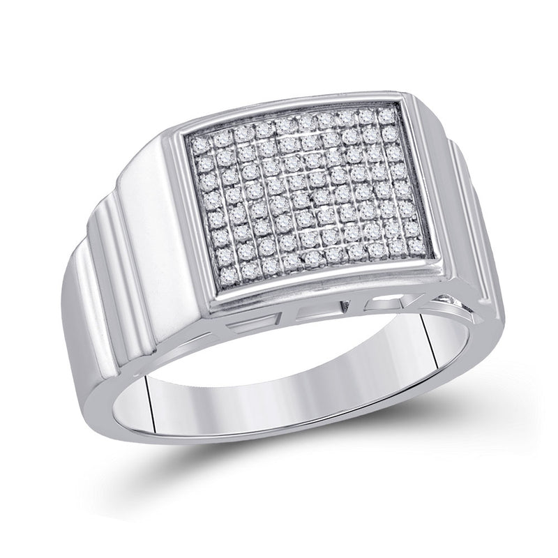 Sterling Silver Mens Round Diamond Square Ring 1/4 Cttw