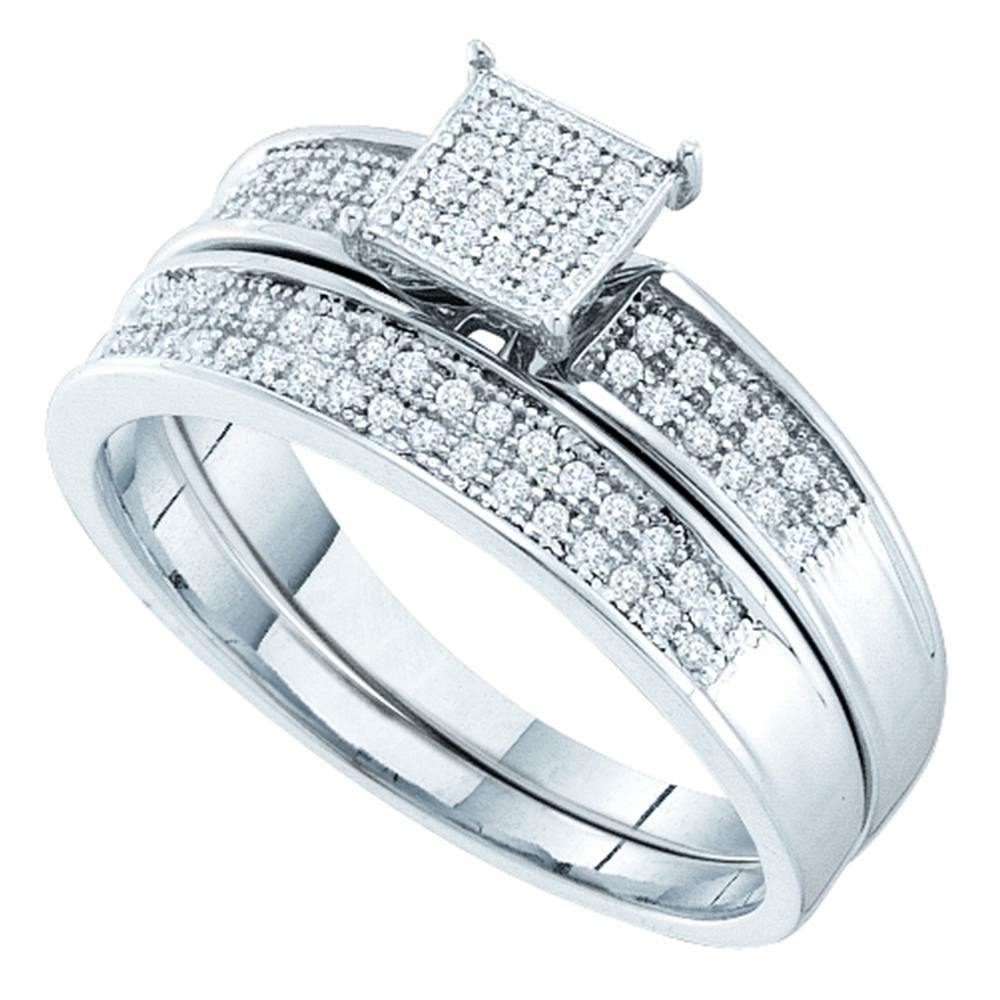 Sterling Silver Round Diamond Bridal Wedding Ring Band Set 1/5 Cttw