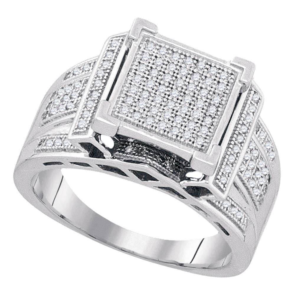 Sterling Silver Womens Round Diamond Square Cluster Ring 3/8 Cttw