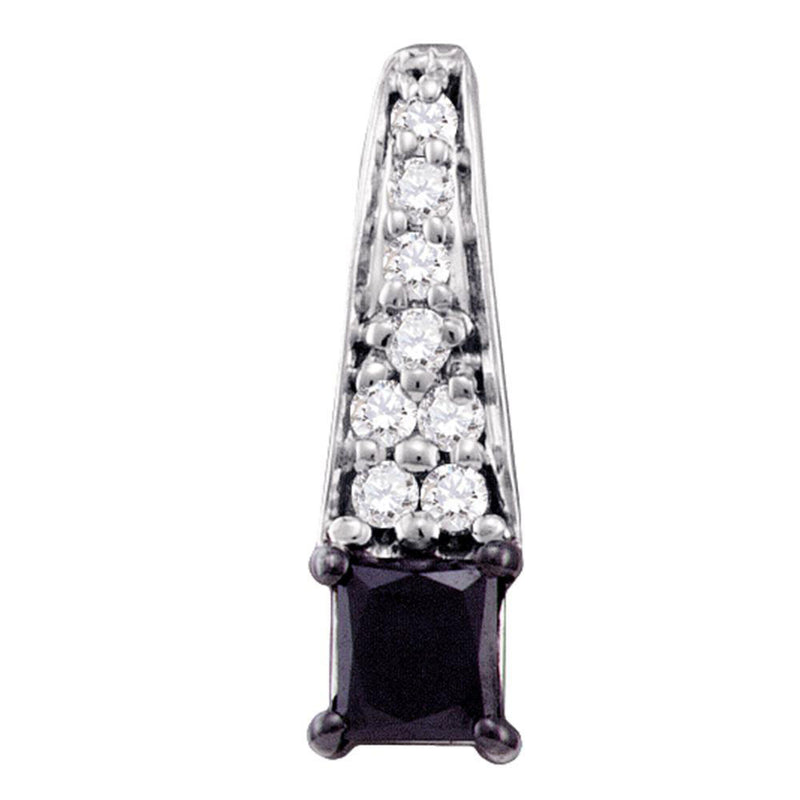 10kt White Gold Womens Princess Black Color Enhanced Diamond Solitaire Pendant 1/2 Cttw