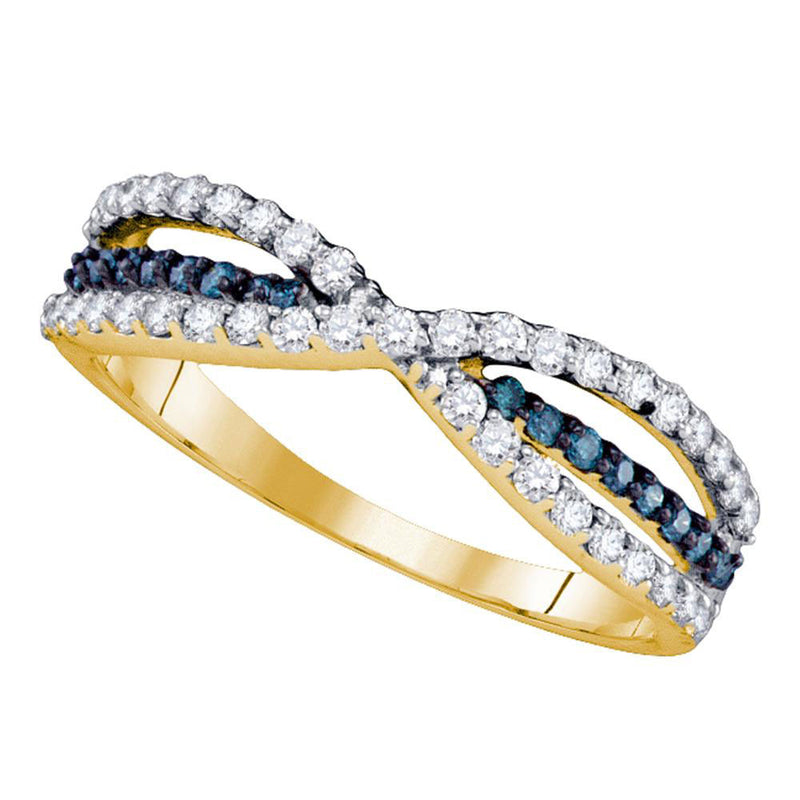 14kt Yellow Gold Womens Round Blue Color Enhanced Diamond Band Ring 1/2 Cttw