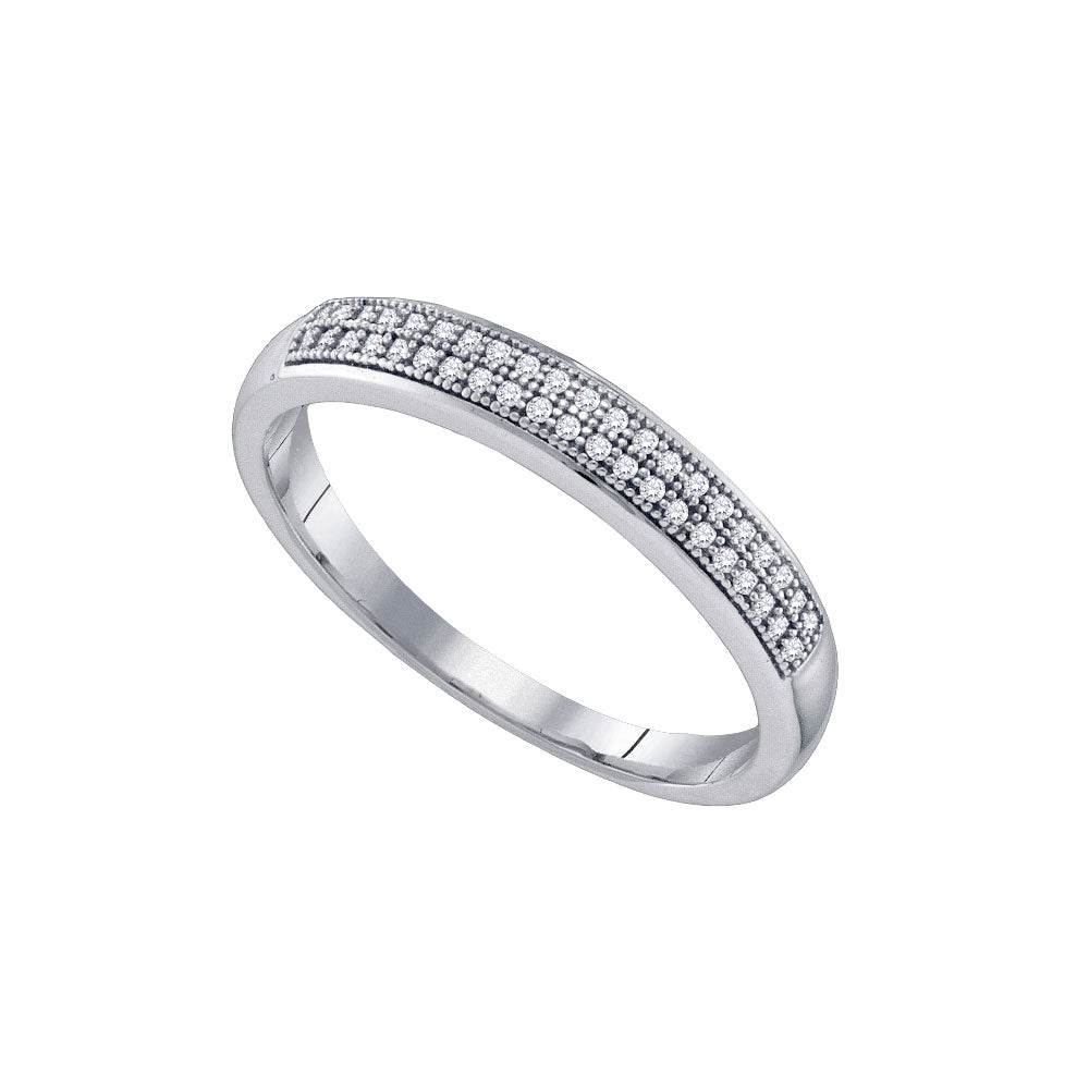 10kt White Gold Mens Round Pave-set Diamond Double Row Band 1/6 Cttw