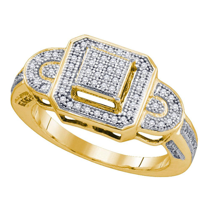 10kt Yellow Gold Womens Round Diamond Square Frame Elevated Cluster Ring 1/4 Cttw