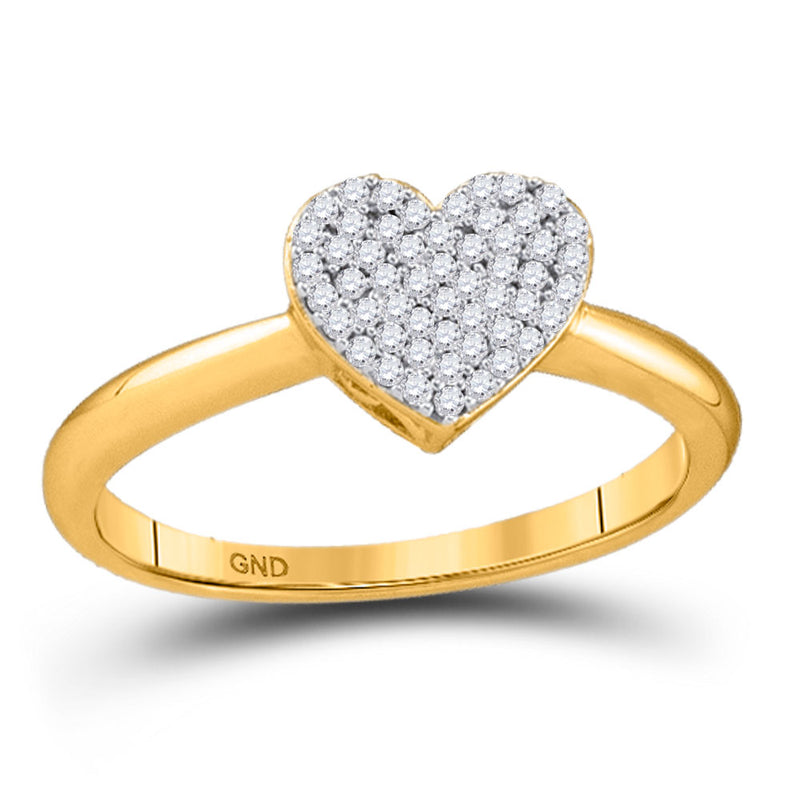 10kt Yellow Gold Womens Round Diamond Heart Ring 1/6 Cttw