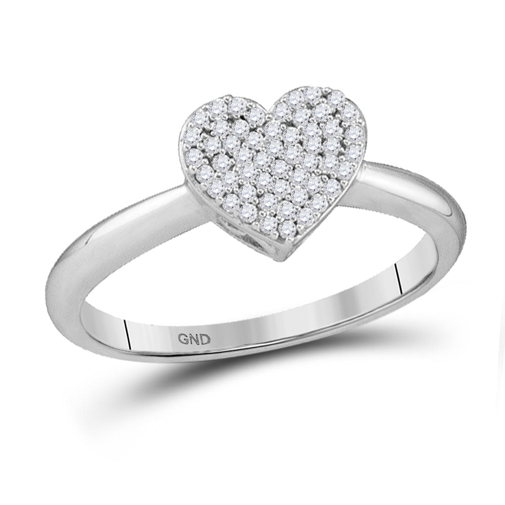 10kt White Gold Womens Round Diamond Heart Fashion Ring 1/6 Cttw