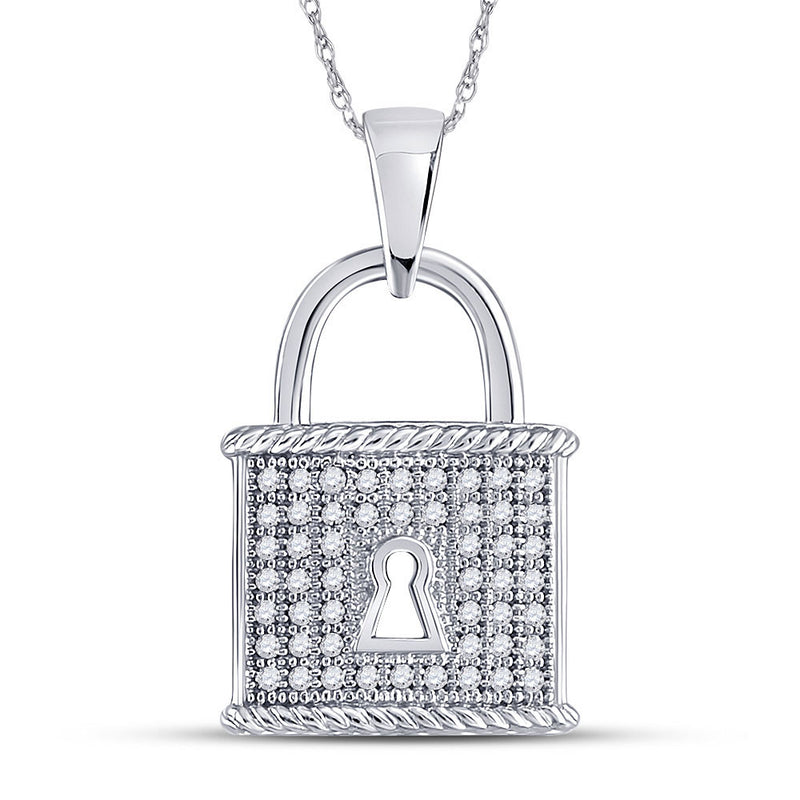 10kt White Gold Womens Round Diamond Key Lock Dangle Pendant 1/8 Cttw