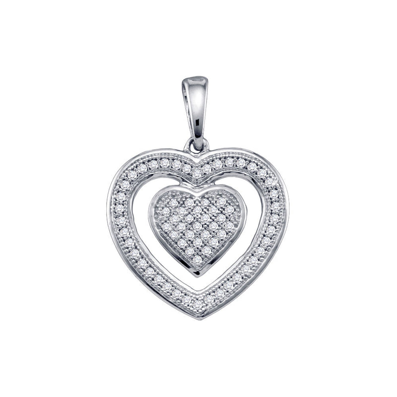 10kt White Gold Womens Round Diamond Framed Double Heart Pendant 1/5 Cttw