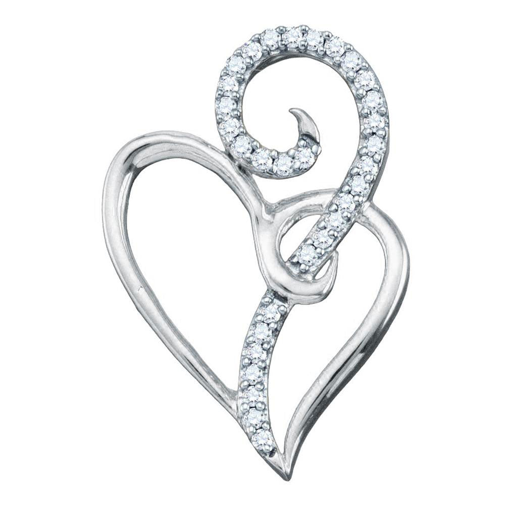 10kt White Gold Womens Round Diamond Heart Pendant 1/10 Cttw