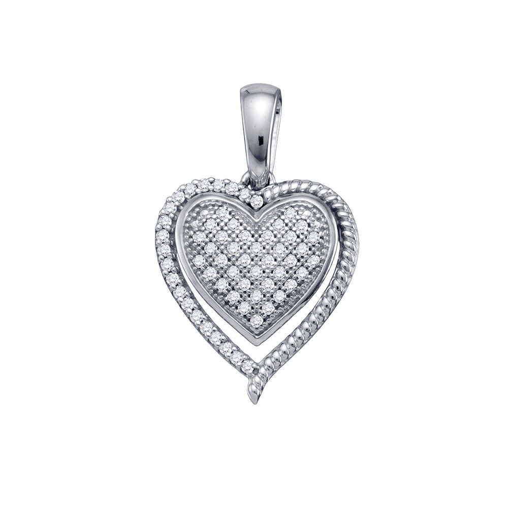 10kt White Gold Womens Round Diamond Framed Heart Cluster Pendant 1/5 Cttw