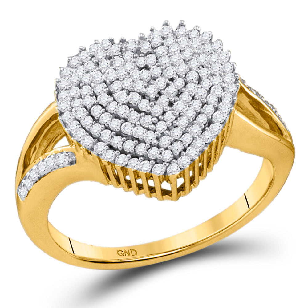 10kt Yellow Gold Womens Round Diamond Heart Cluster Ring 1/2 Cttw