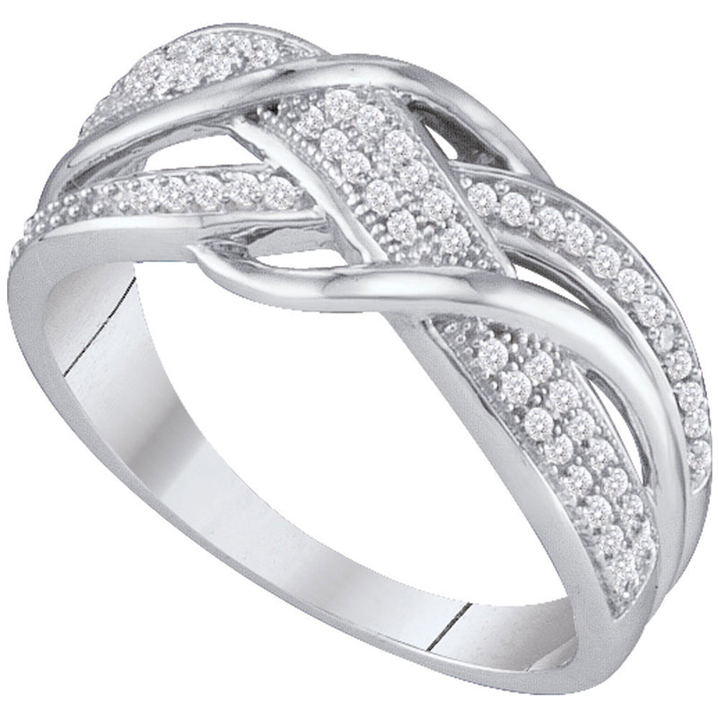 10kt White Gold Womens Round Diamond Crossover Band Ring 1/5 Cttw