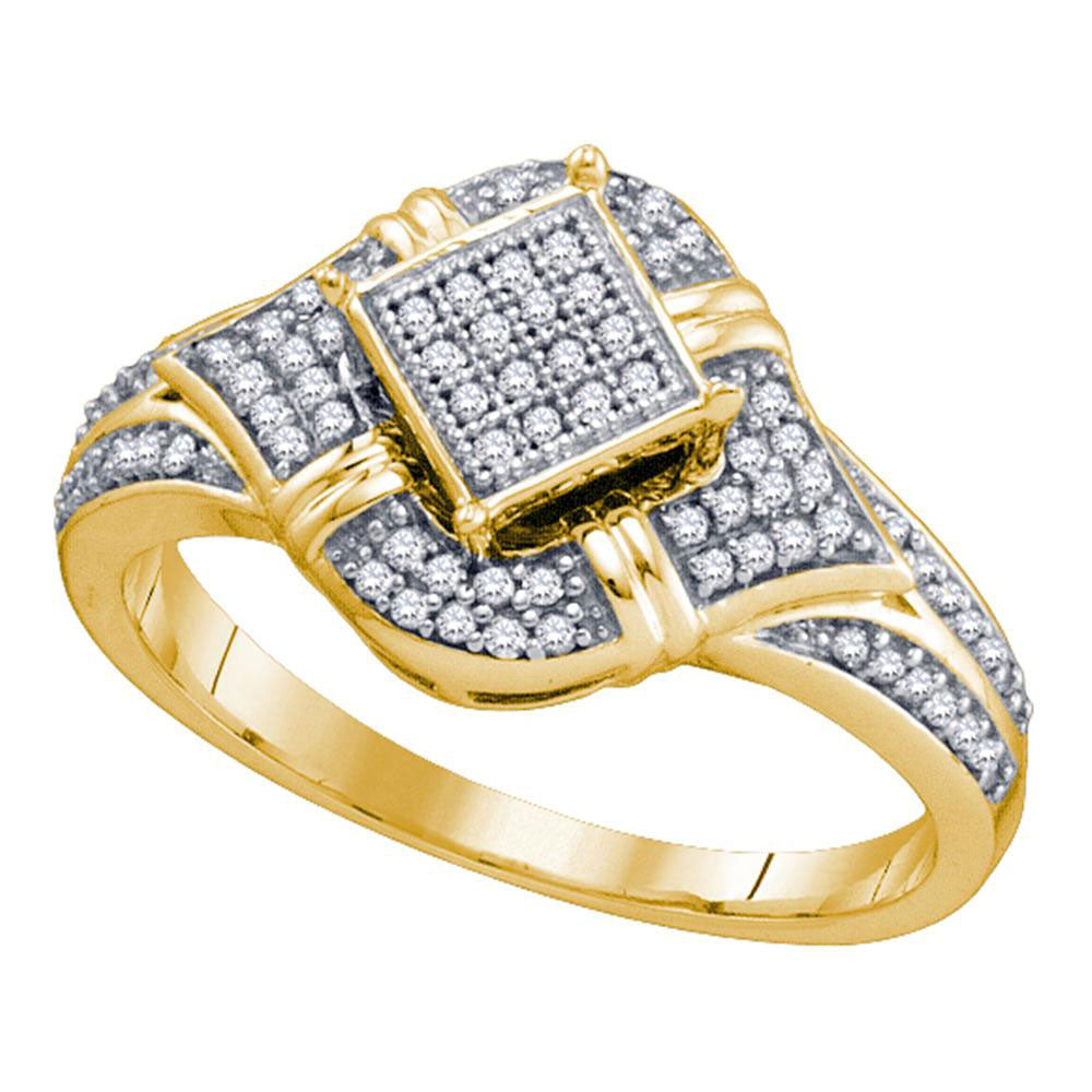 10kt Yellow Gold Womens Round Diamond Diagonal Square Cluster Ring 1/4 Cttw