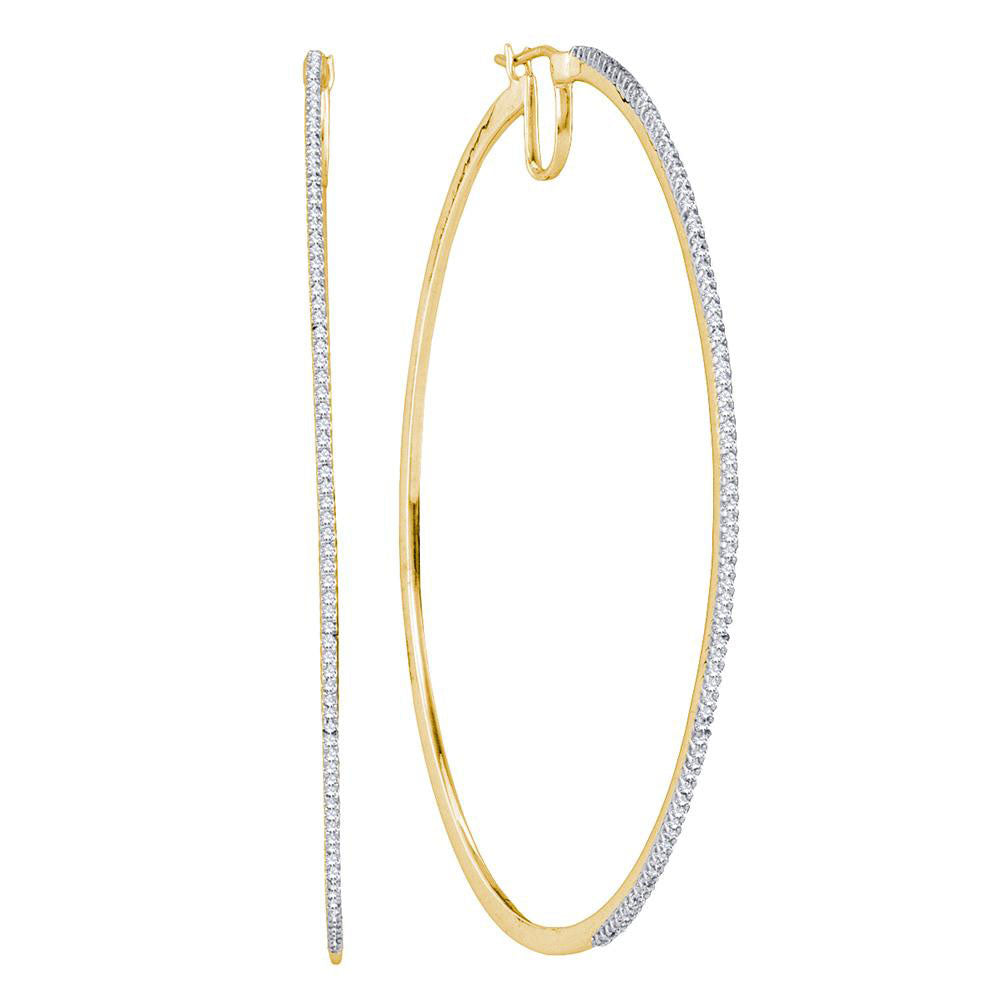 10kt Yellow Gold Womens Round Diamond Hoop Earrings 1/2 Cttw