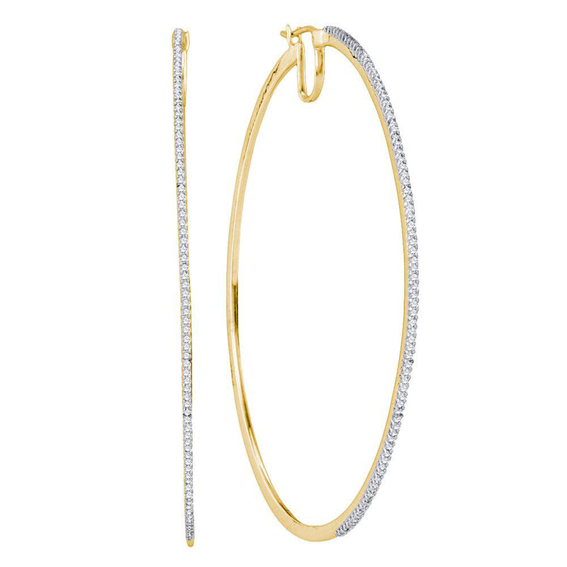 10kt Yellow Gold Womens Round Diamond Hoop Earrings 1/2 Cttw