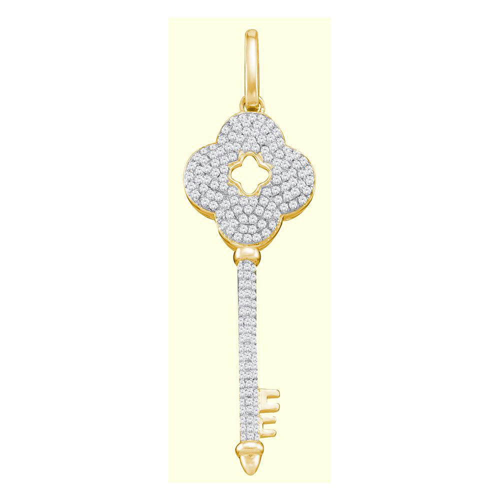 10kt Yellow Gold Womens Round Diamond Quatrefoil Key Pendant 1/2 Cttw