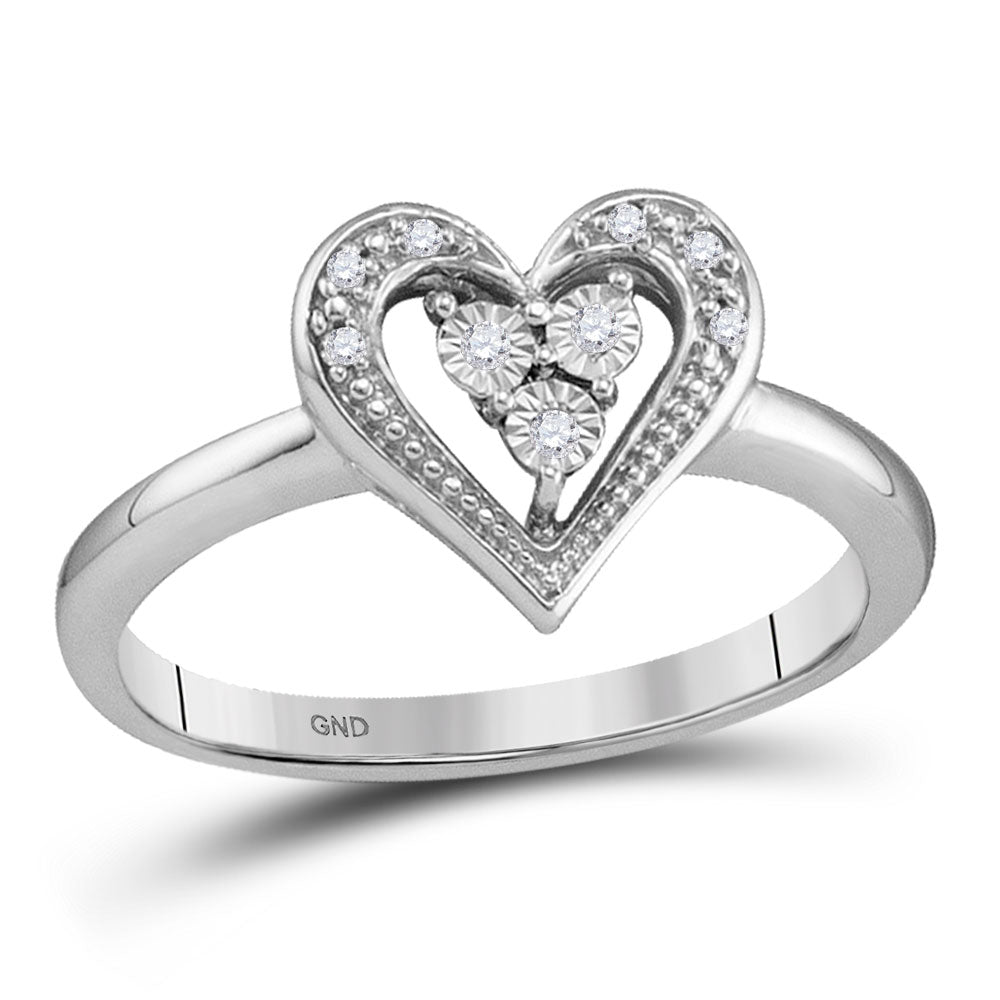 10kt White Gold Womens Round Diamond Heart Ring .02 Cttw