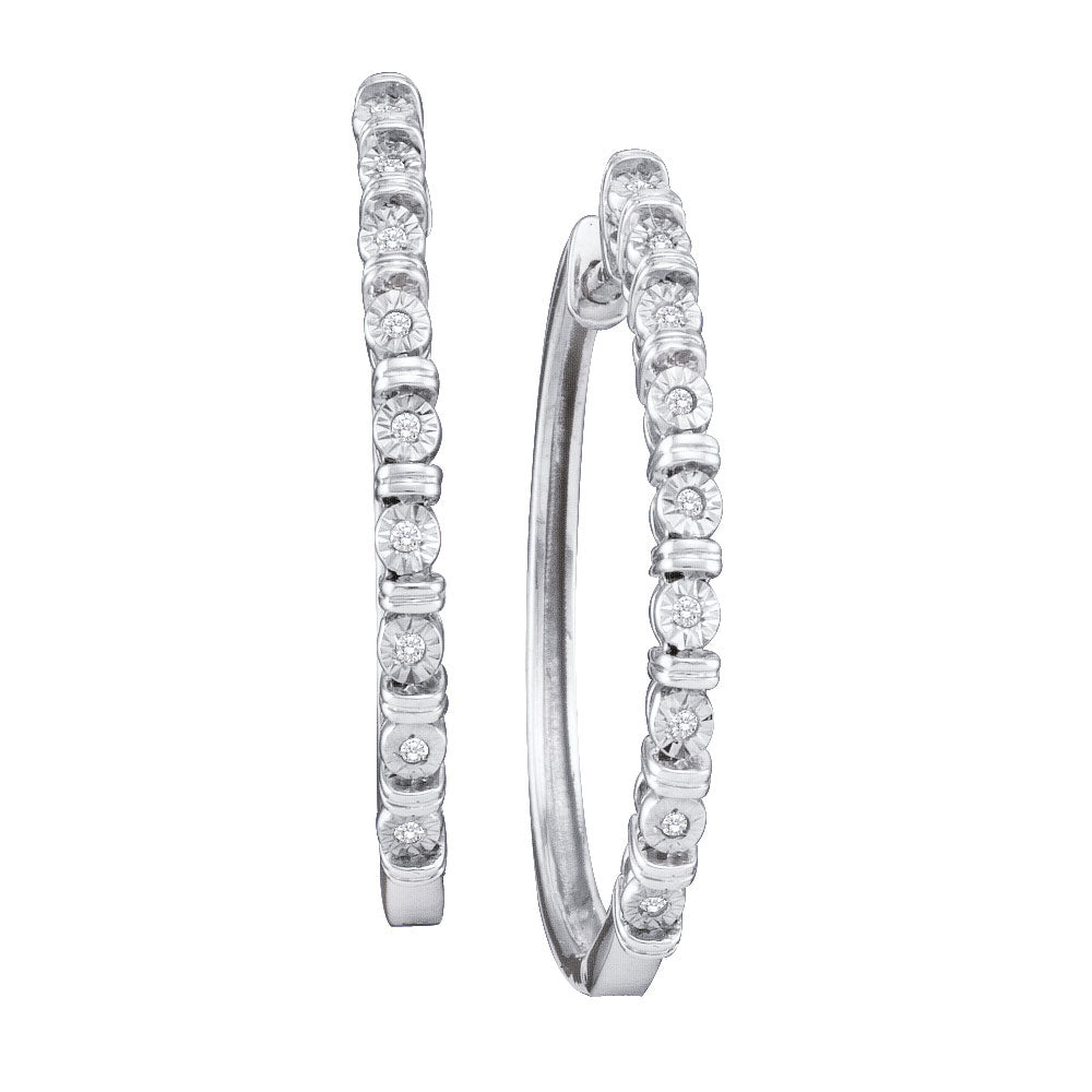 10kt White Gold Womens Round Diamond Single Row Hoop Earrings 1/20 Cttw