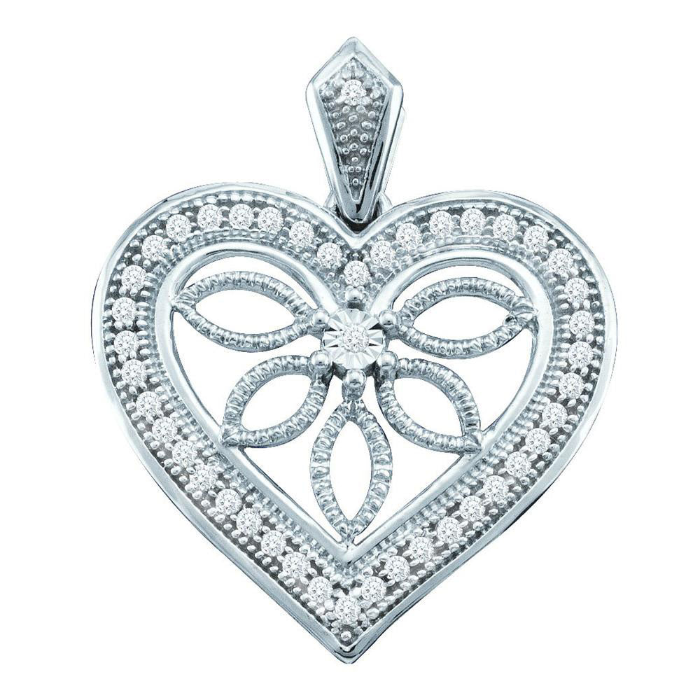 10kt White Gold Womens Round Diamond Vintage-style Heart Outline Pendant 1/10 Cttw