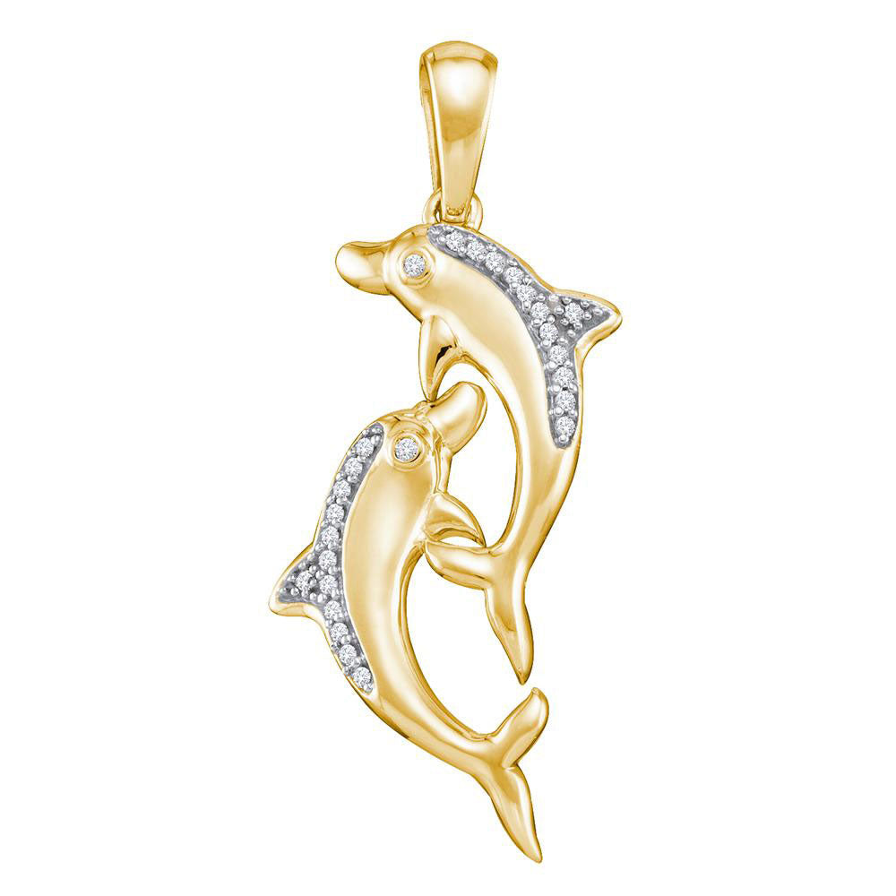 10kt Yellow Gold Womens Round Diamond Dolphin Nautical Animal Pendant 1/12 Cttw