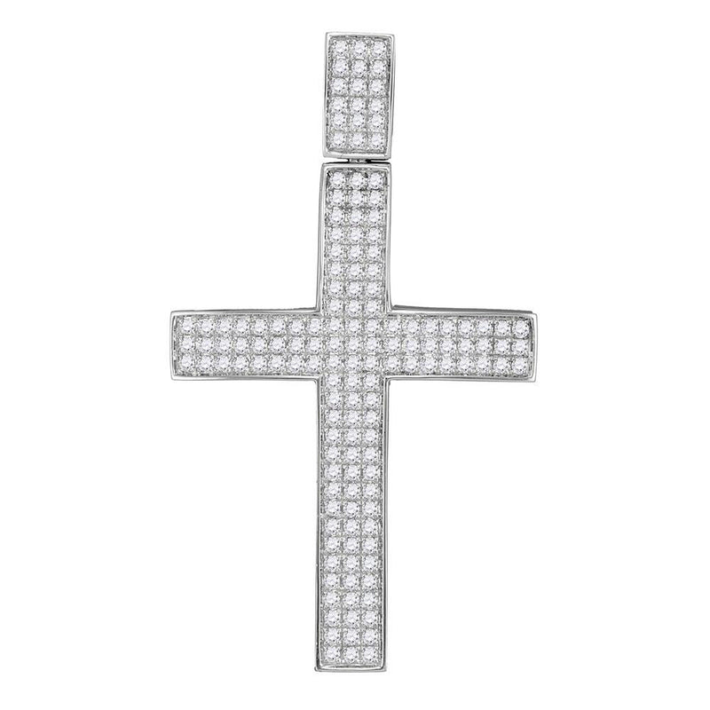 10kt White Gold Mens Round Diamond Roman Cross Charm Pendant 3-1/2 Cttw