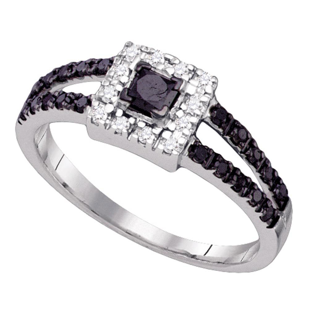 10kt White Gold Princess Black Color Enhanced Diamond Bridal Wedding Ring 5/8 Cttw