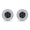 Sterling Silver Womens Round Black Color Enhanced Diamond Cluster Earrings 1/4 Cttw