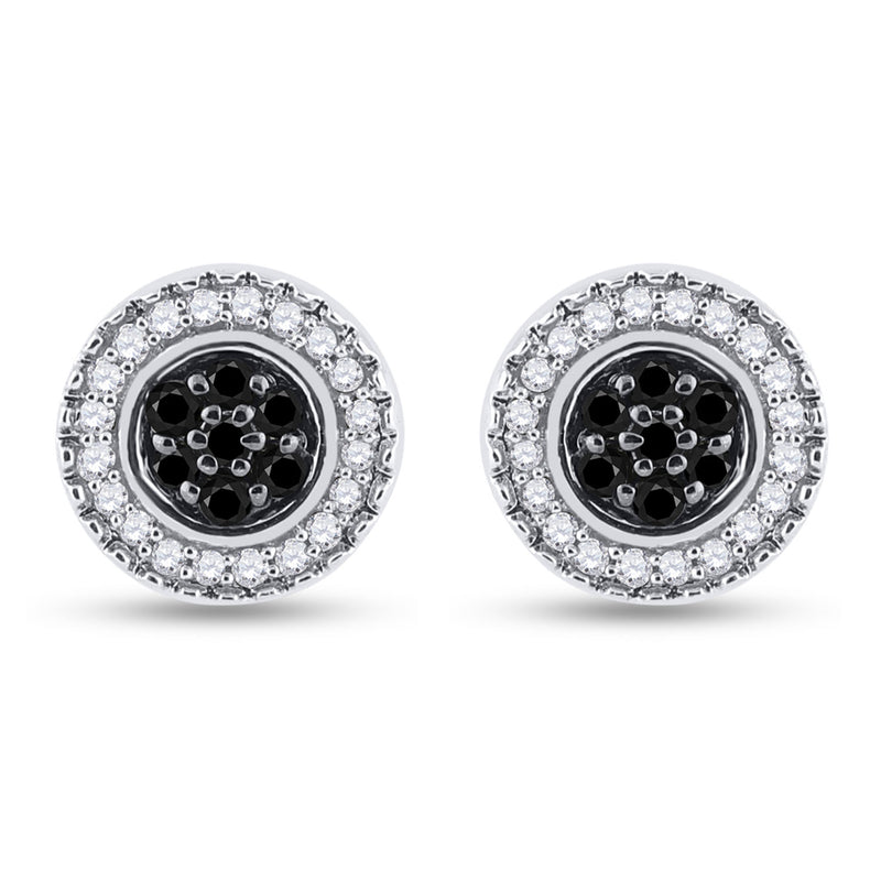 Sterling Silver Womens Round Black Color Enhanced Diamond Cluster Earrings 1/4 Cttw