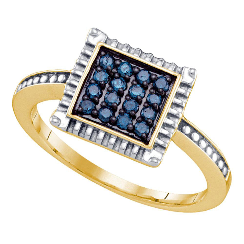 Sterling Silver Womens Round Blue Color Enhanced Diamond Square Ring 1/4 Cttw