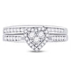 14kt White Gold Diamond Heart Bridal Wedding Ring Band Set 1/2 Cttw