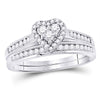 14kt White Gold Diamond Heart Bridal Wedding Ring Band Set 1/2 Cttw