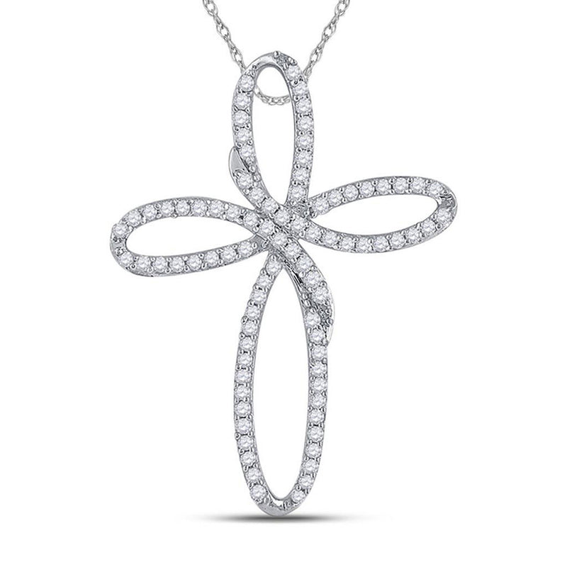 10kt White Gold Womens Round Diamond Cross Pendant 1/4 Cttw