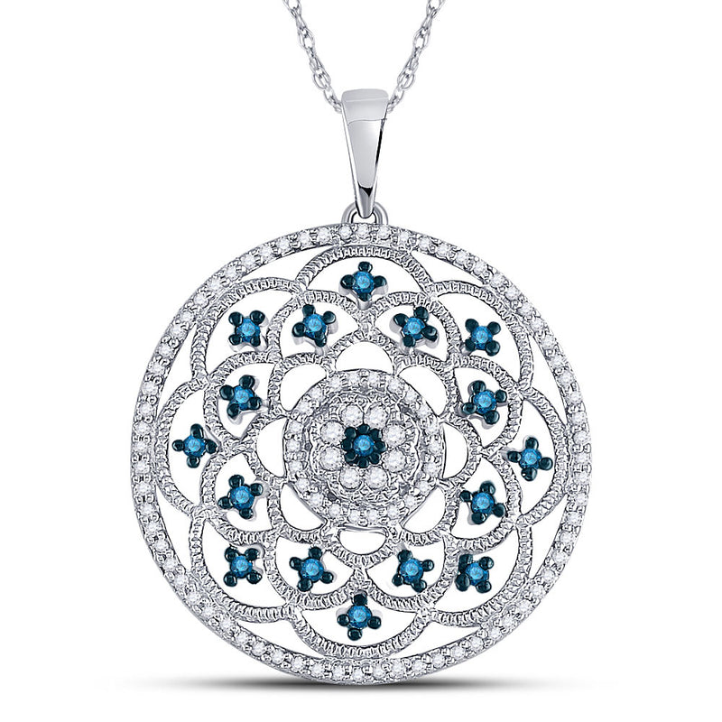 10kt White Gold Womens Round Blue Color Enhanced Diamond Circle Pendant 1/2 Cttw