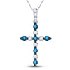 10kt White Gold Womens Round Blue Color Enhanced Diamond Cross Pendant 1/4 Cttw