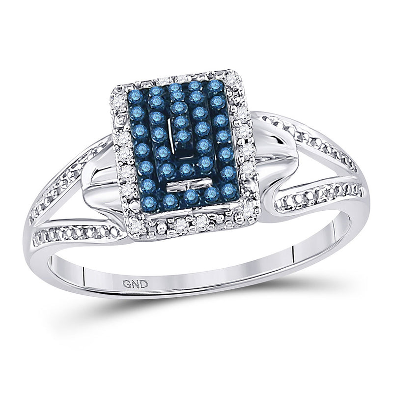 10kt White Gold Womens Round Blue Color Enhanced Diamond Cluster Ring 1/6 Cttw