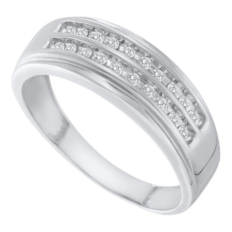 14kt White Gold Mens Round Diamond 2-row Wedding Anniversary Band Ring 1/4 Cttw