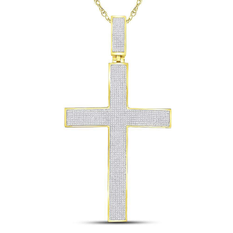 10kt Yellow Gold Mens Round Diamond Roman Cross Charm Pendant 2-1/5 Cttw