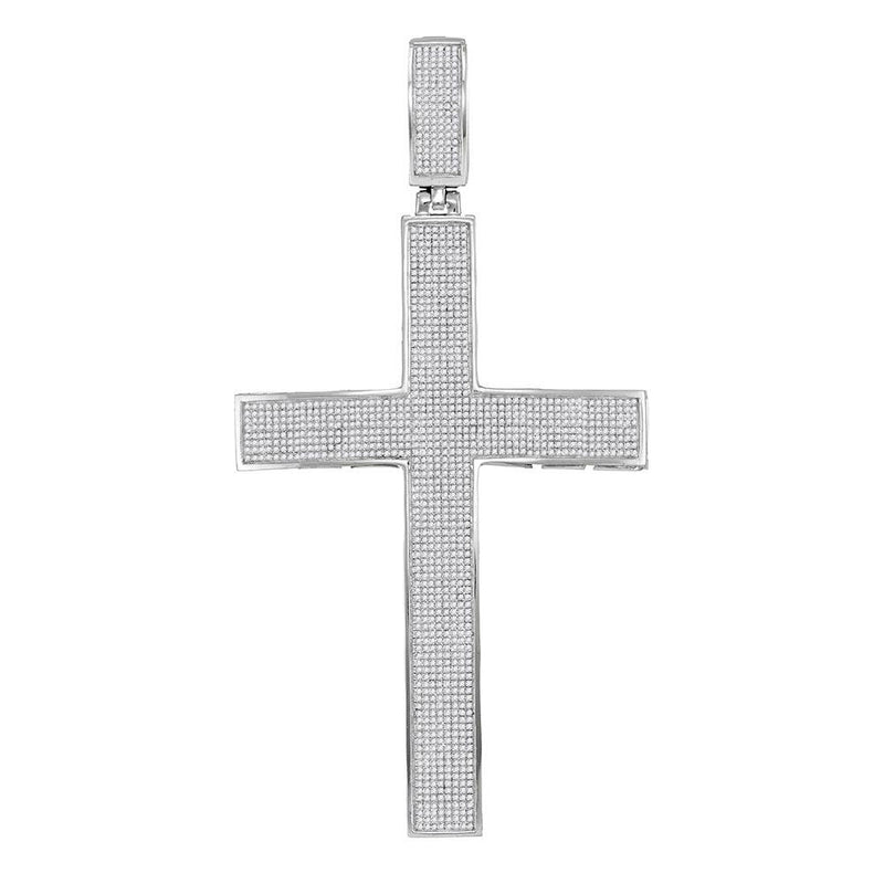 10kt White Gold Mens Round Diamond Roman Cross Charm Pendant 2-1/5 Cttw