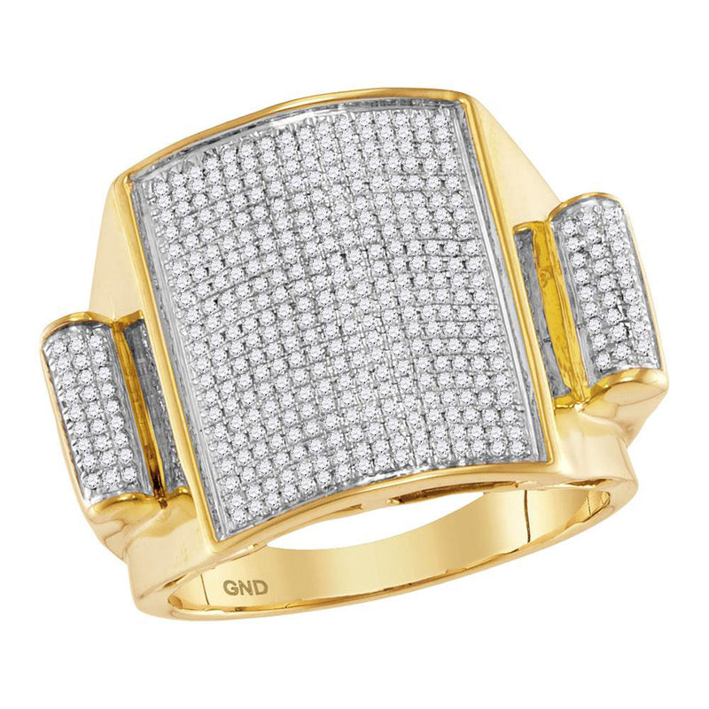 10kt Yellow Gold Mens Round Pave-set Diamond Rectangle Dome Cluster Ring 3/4 Cttw