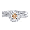 14kt White Gold Womens Round Brown Diamond Bridal Wedding Ring Band Set 1-1/4 Cttw