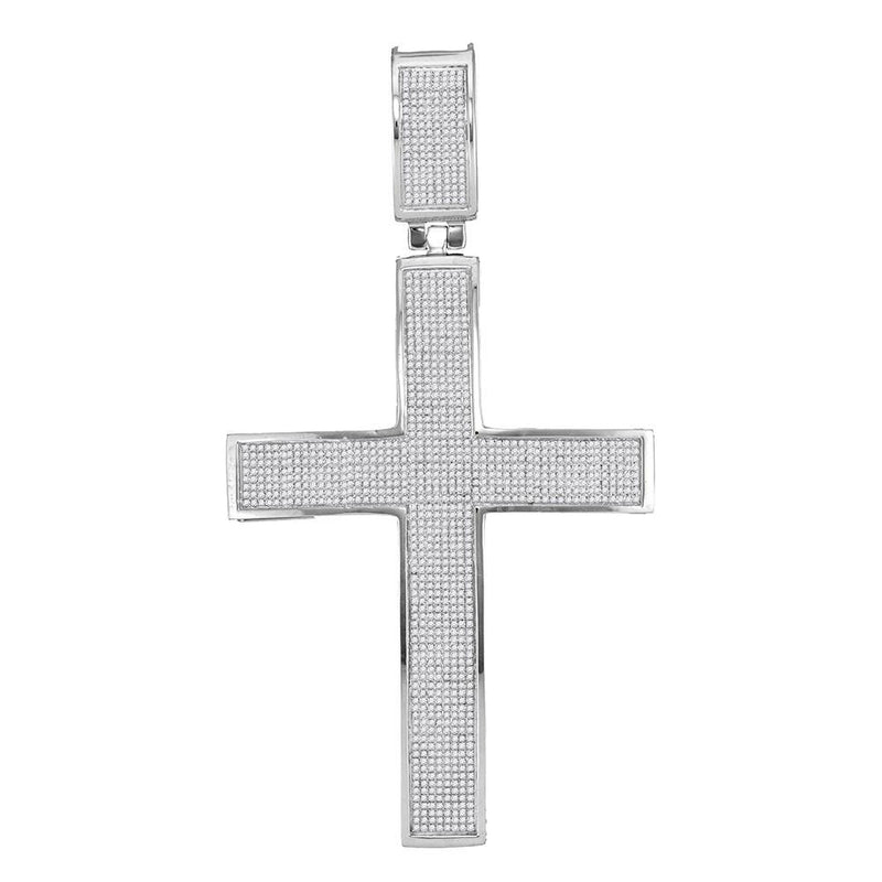 10kt White Gold Mens Round Diamond Roman Cross Charm Pendant 1-7/8 Cttw