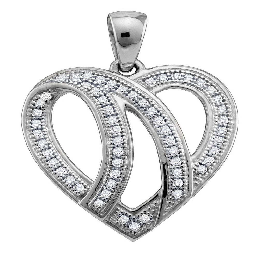 10kt White Gold Womens Round Diamond Striped Heart Pendant 1/6 Cttw